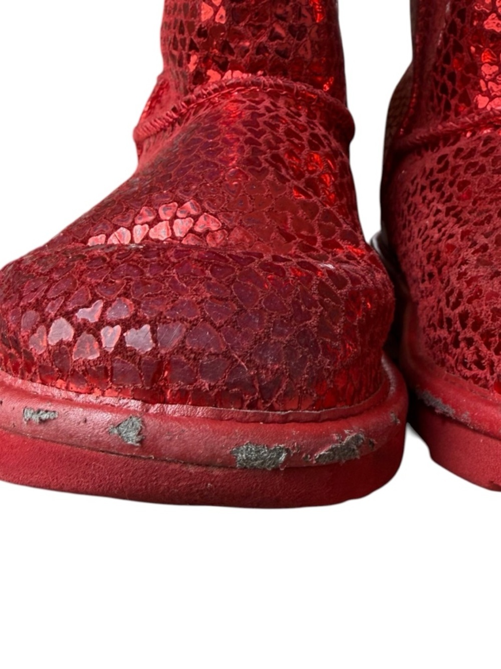 Ugg Youth Size 3 Classic II Gel Red Hearts Short Mid Boots Plush - Picture 8 of 16